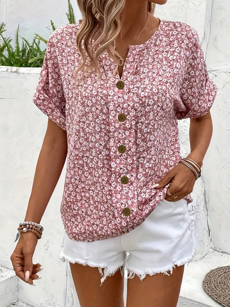 Harrington™ | Floral Print Notched Top