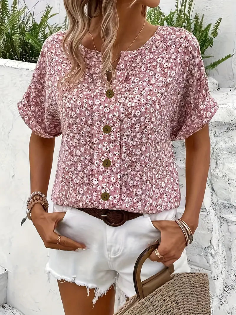Harrington™ | Floral Print Notched Top