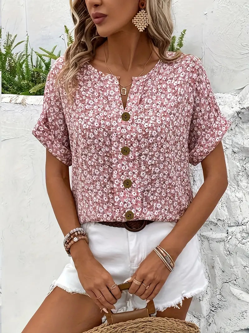 Harrington™ | Floral Print Notched Top