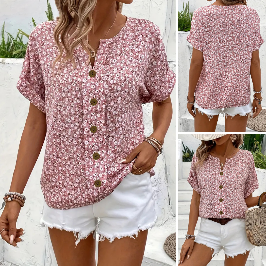 Harrington™ | Floral Print Notched Top